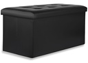 XXL faltbarer Sitzhocker mit Knöpfen – 80 x 40 x 40 cm, schwarzes Kunstleder