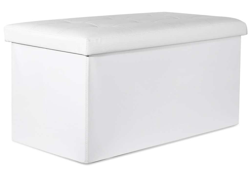 XXL faltbarer Sitzhocker mit Knöpfen – 80 x 40 x 40 cm, weißes Öko-Leder