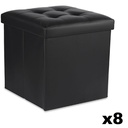 Klapphocker L mit Knöpfen – 38 x 38 x 38 cm, schwarzes Öko-Leder x 8