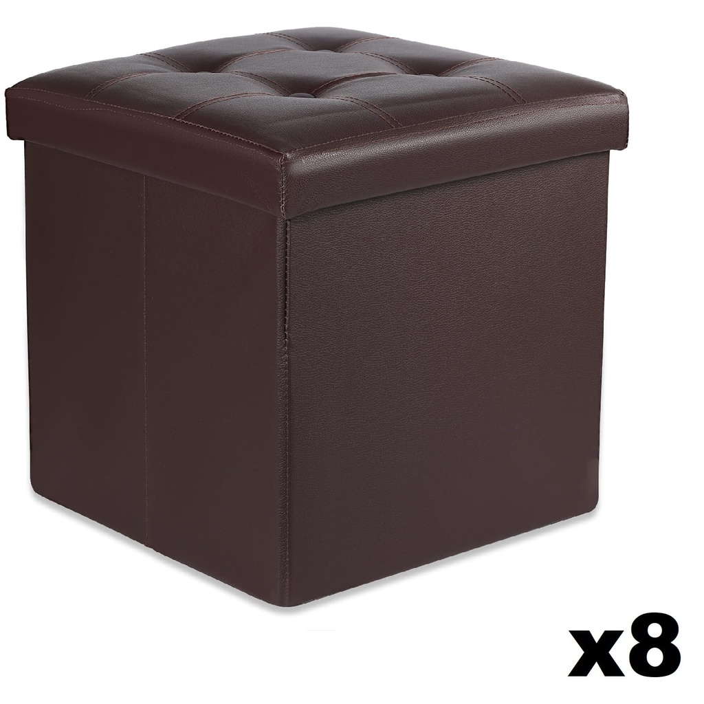 Klapphocker L mit Knöpfen – 38 x 38 x 38 cm, braunes Öko-Leder x 8