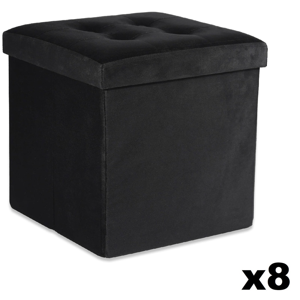 Klapphocker L mit Knöpfen – 38 x 38 x 38 cm, Samtschwarz x 8