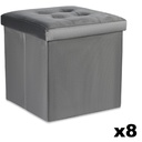 Klapphocker L mit Knöpfen – 38 x 38 x 38 cm, grauer Samt x 8
