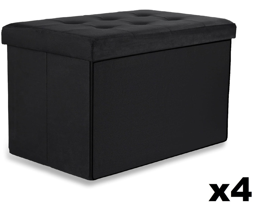 XL faltbarer Sitzhocker mit Knöpfen – 60 x 38 x 38 cm, Samtschwarz x 4