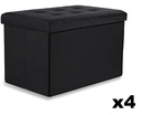 XL faltbarer Sitzhocker mit Knöpfen – 60 x 38 x 38 cm, Samtschwarz x 4