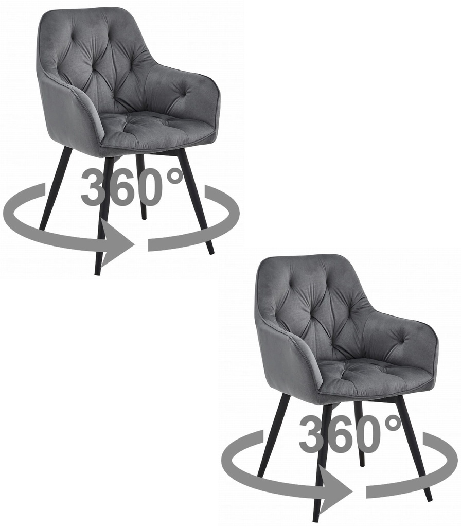 JORK360 Stuhl – dunkelgrauer Samt / schwarze Beine x 2