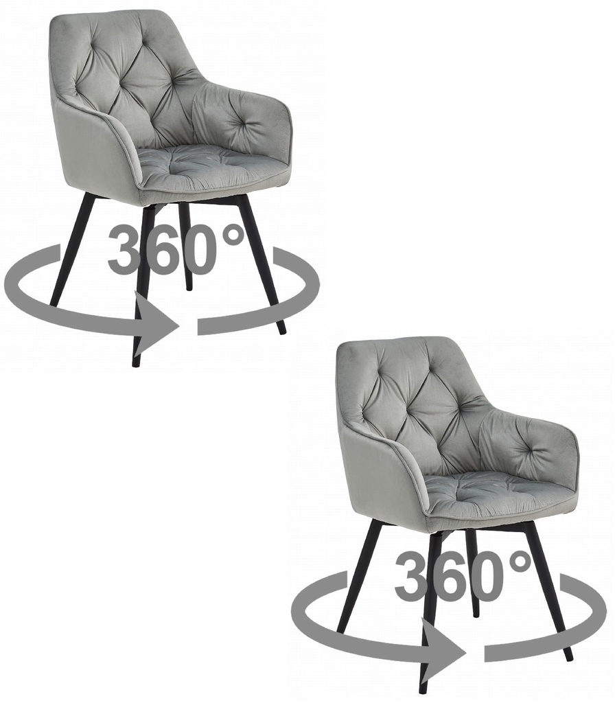 JORK360 Stuhl – silbergrauer Samt / schwarze Beine x 2