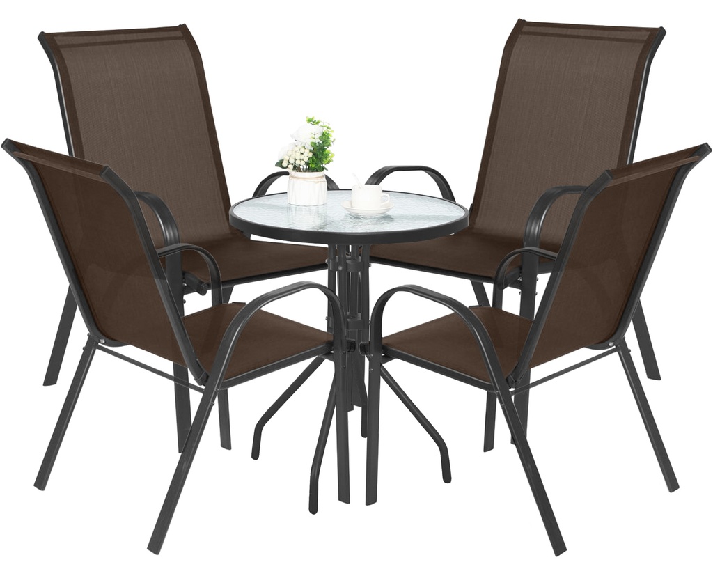 ISLAND runder Tisch 60 cm + 4x SOFIA brauner Stuhl