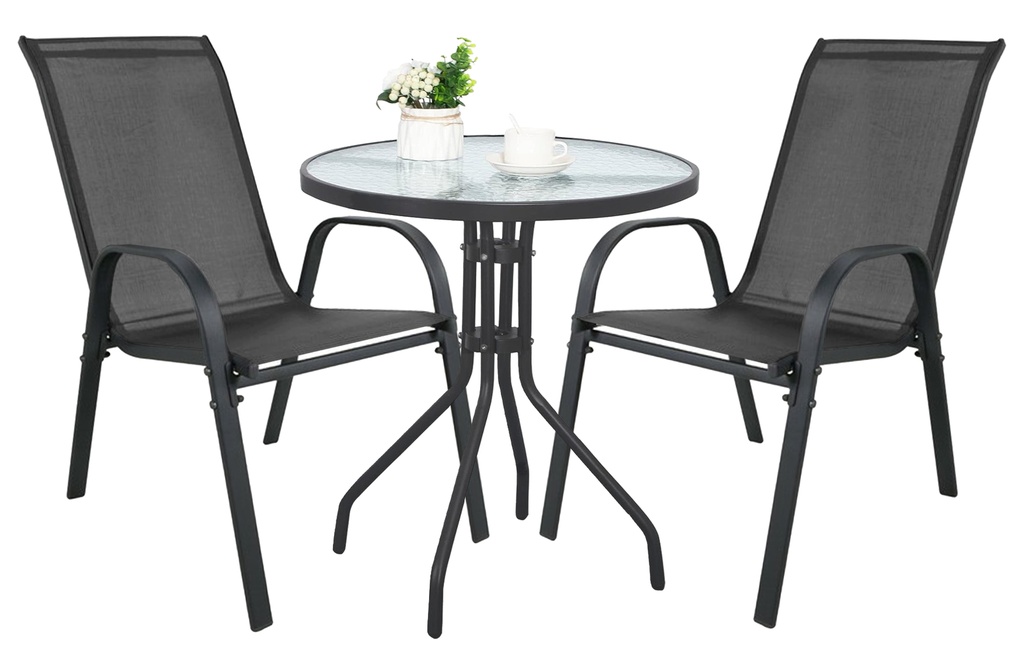 ISLAND runder Tisch 60 cm + 2x SOFIA Stuhl, dunkelgrau
