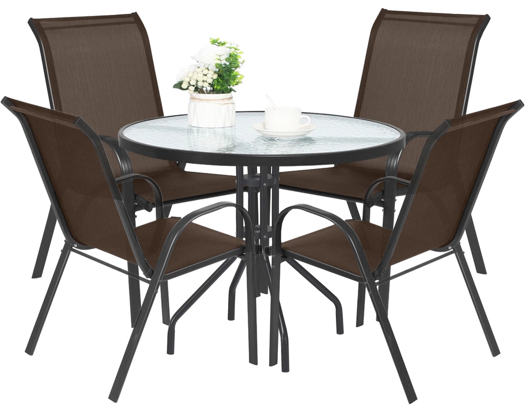 ISLAND runder Tisch 90 cm + 4x SOFIA brauner Stuhl