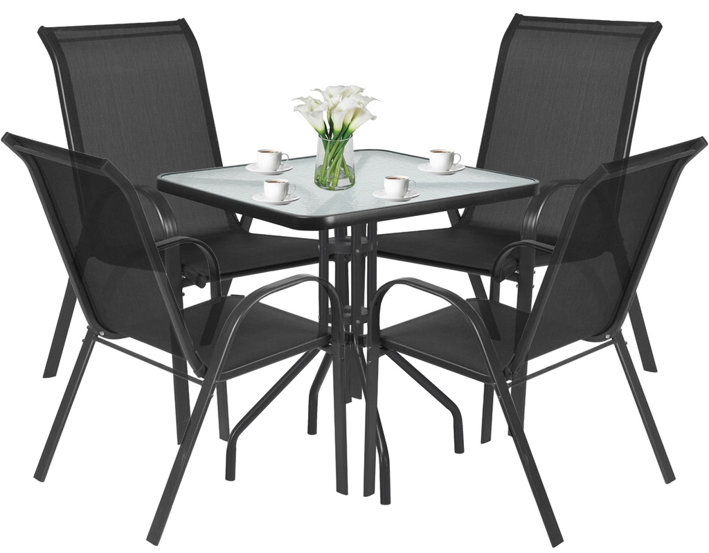 ISLAND quadratischer Tisch 70 cm + 4x SOFIA Stuhl, schwarz