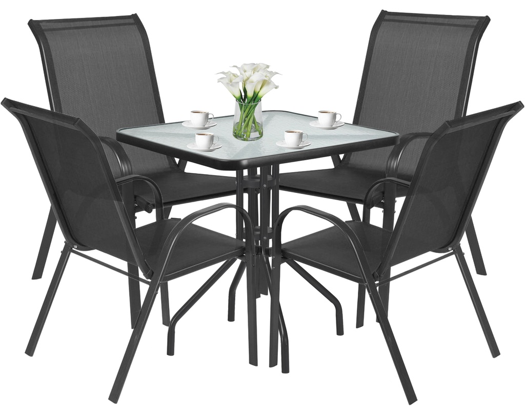 ISLAND quadratischer Tisch 70 cm + 4x SOFIA Stuhl dunkelgrau