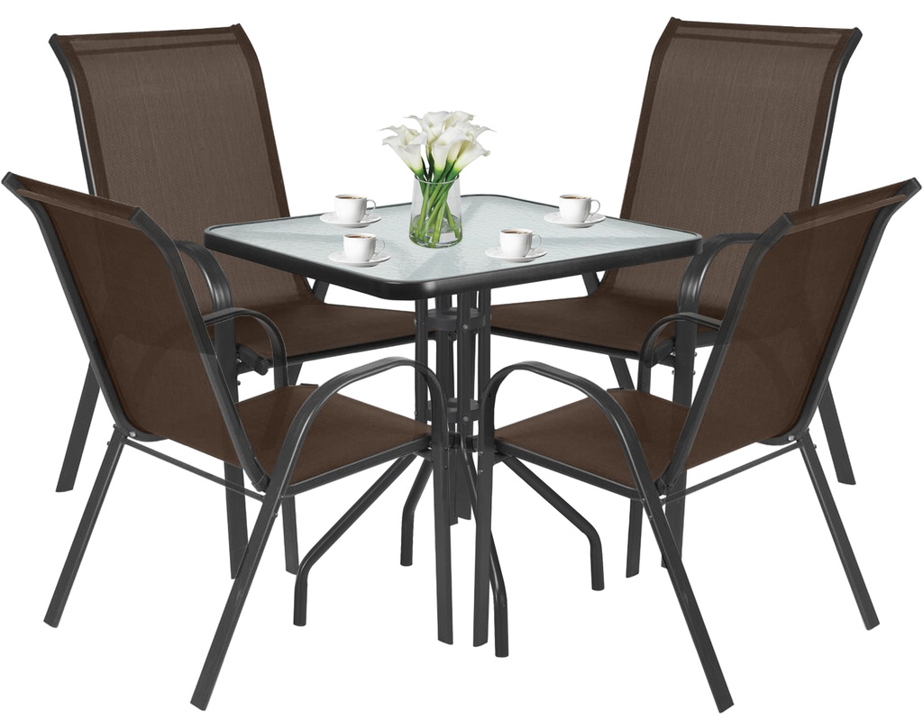 ISLAND quadratischer Tisch 70 cm + 4x SOFIA brauner Stuhl