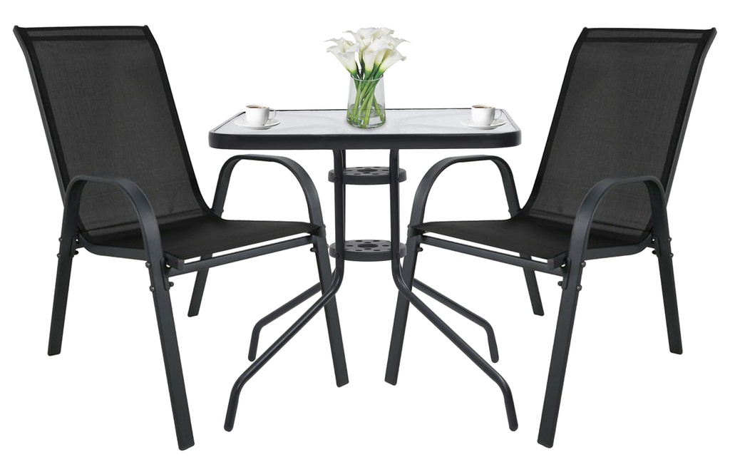 ISLAND quadratischer Tisch 60 cm + 2x SOFIA Stuhl, schwarz