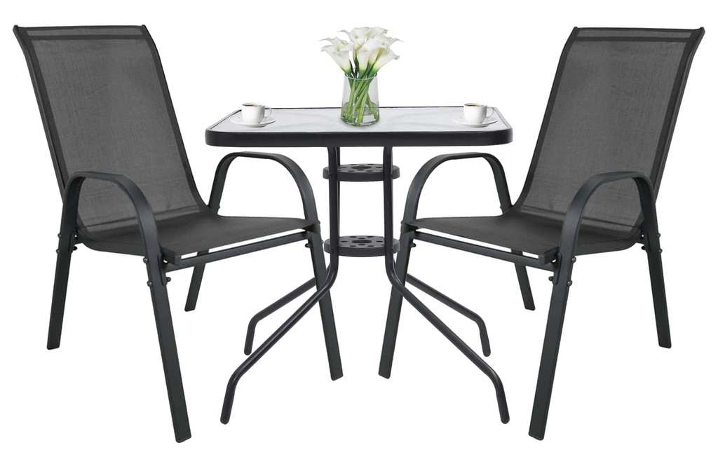 ISLAND quadratischer Tisch 60 cm + 2x SOFIA Stuhl, dunkelgrau