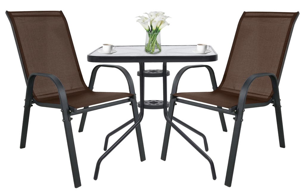 Quadratischer ISLAND-Tisch 60 cm + 2x brauner SOFIA-Stuhl