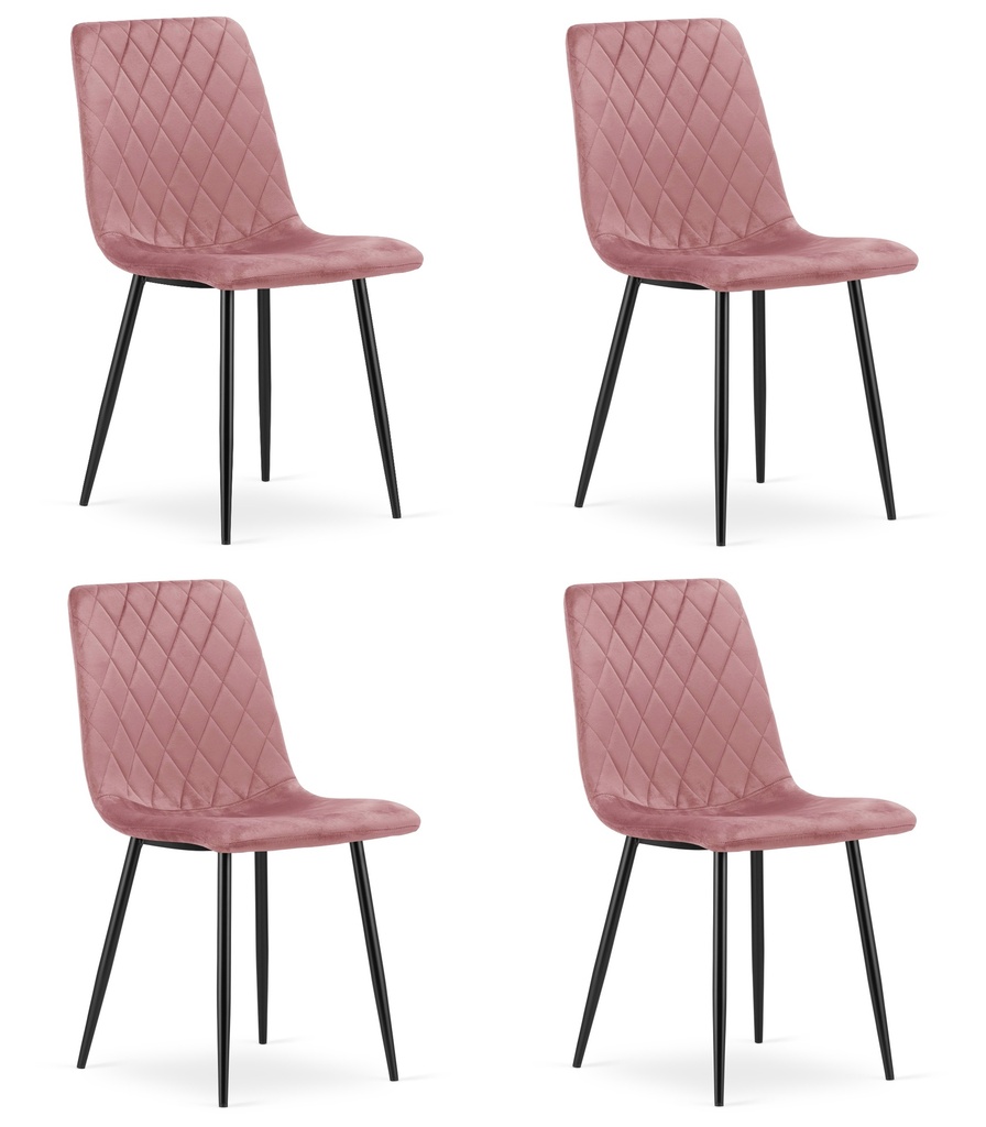 TURIN Stuhl – rosa Samt / schwarze Beine x 4