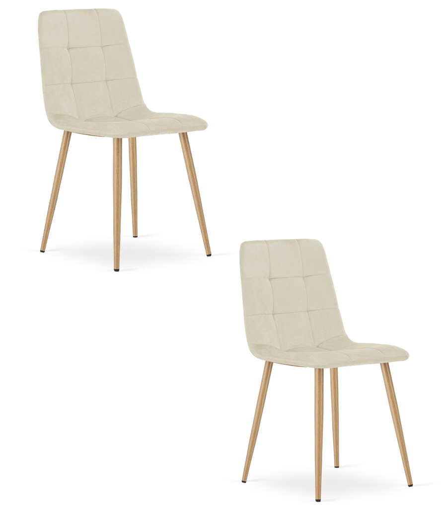 KARA-Stuhl – hellbeiger Samt / holzfarbene Beine x 2