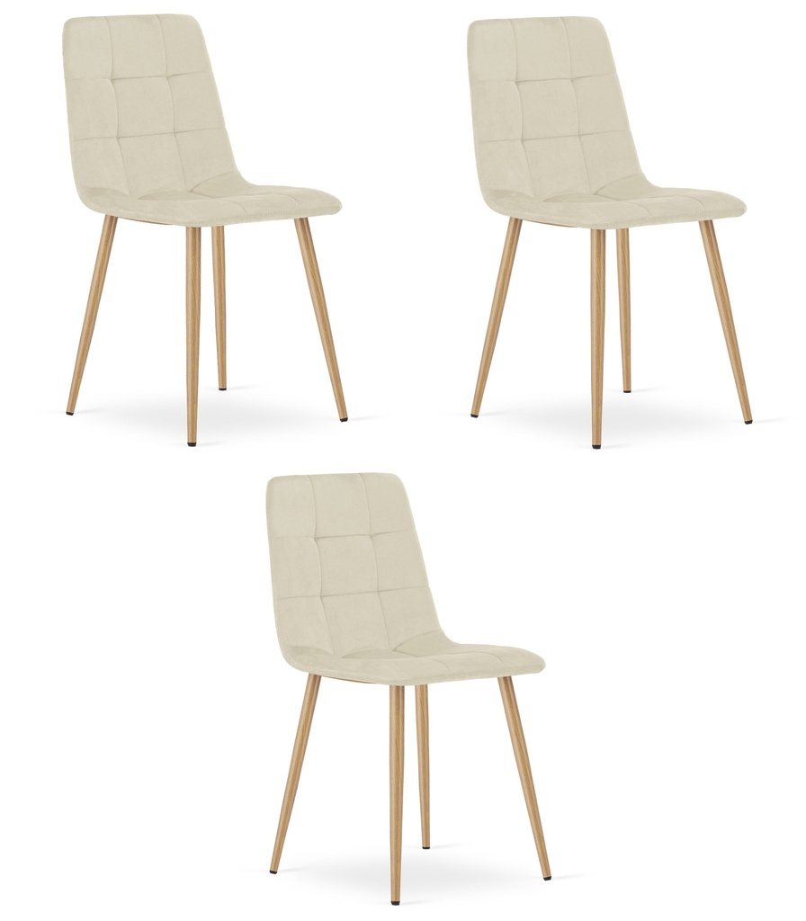 KARA-Stuhl – hellbeiger Samt / holzfarbene Beine x 3
