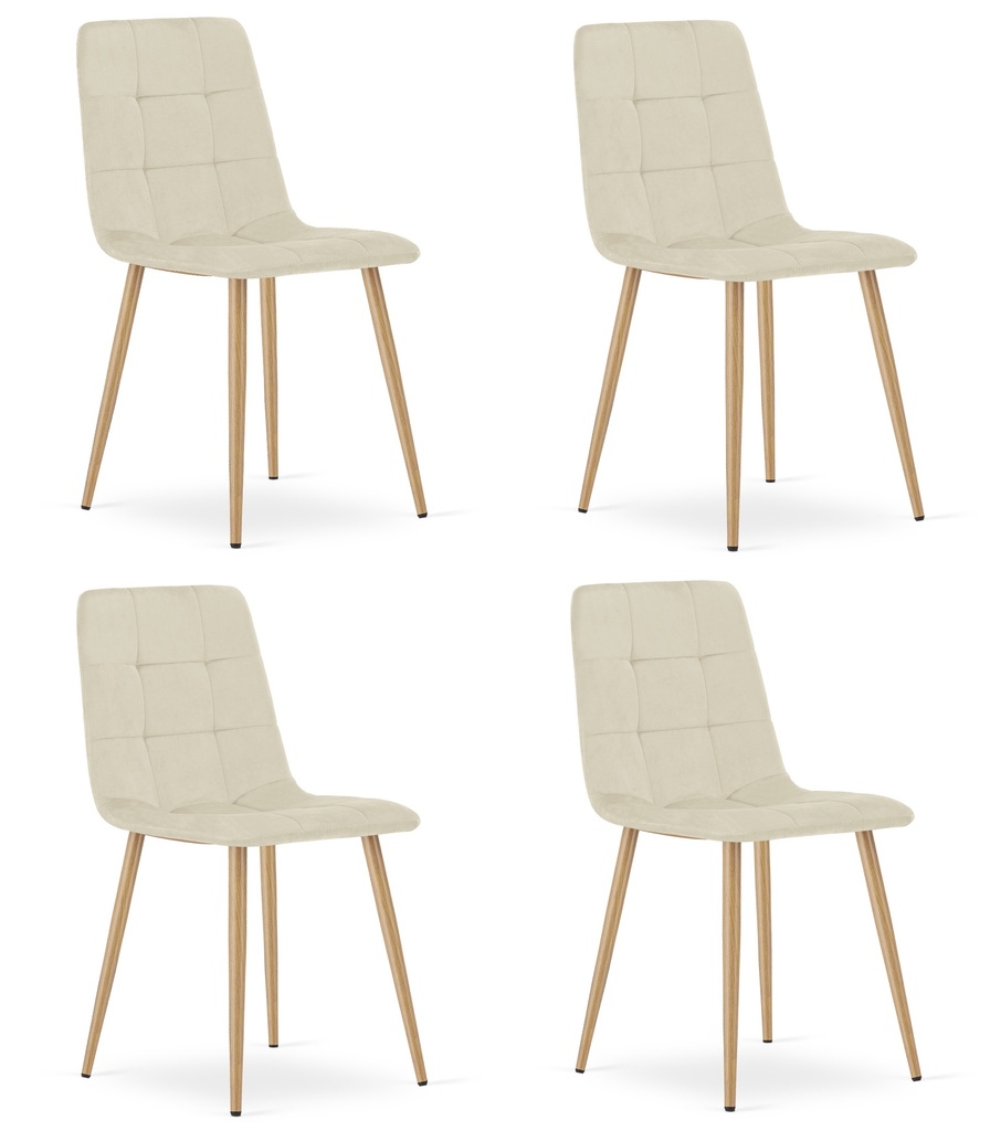 KARA-Stuhl – hellbeiger Samt / holzfarbene Beine x 4