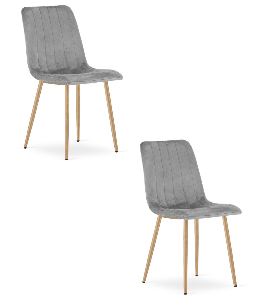 LAVA Stuhl – hellgrauer Samt / holzfarbene Beine x 2
