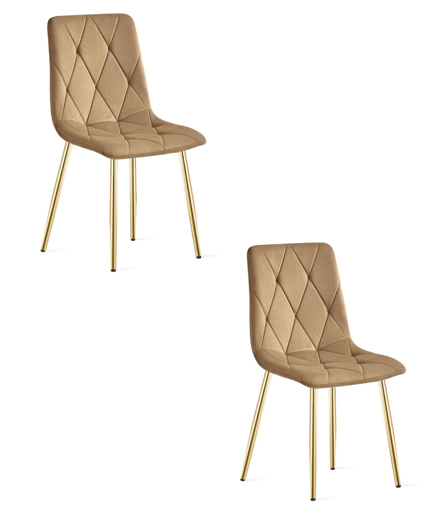 LIBRA Stuhl – brauner Samt / goldfarbene Beine x 2