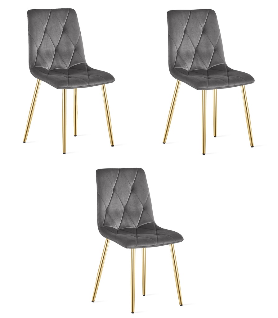 LIBRA Stuhl – dunkelgrauer Samt / goldene Beine x 3