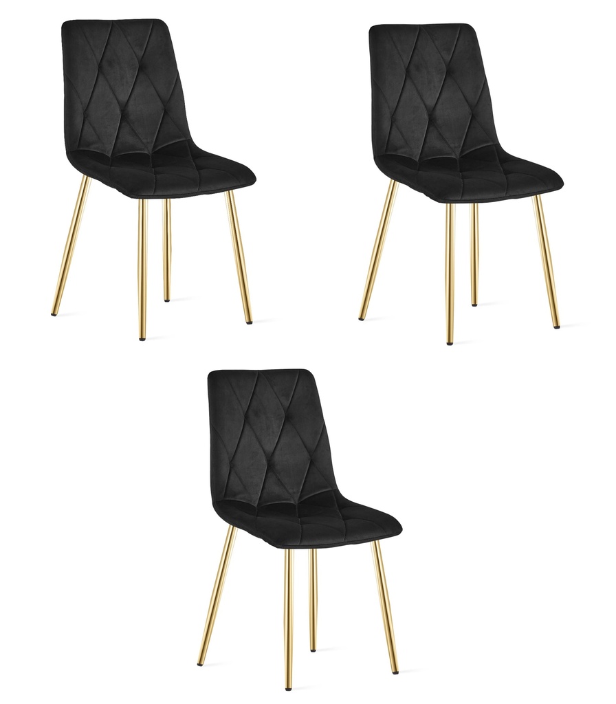 LIBRA Stuhl – schwarzer Samt / goldene Beine x 3