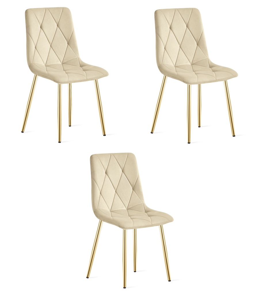 LIBRA Stuhl – hellbeiger Samt / goldene Beine x 3