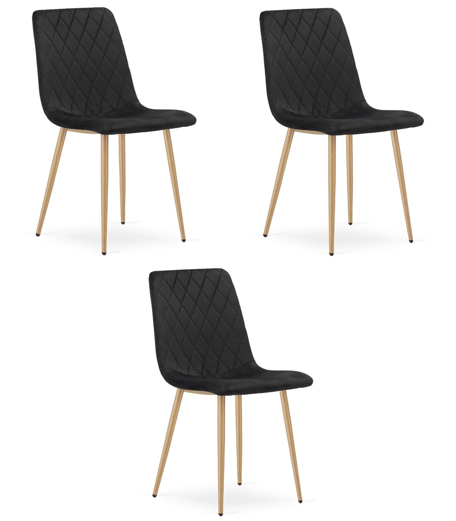 TURIN Stuhl – schwarzer Samt / holzfarbene Beine x 3