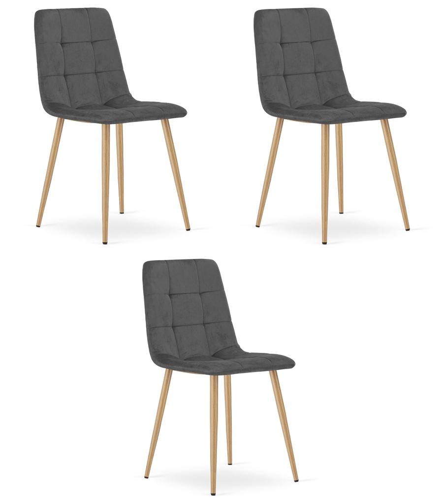 KARA-Stuhl – dunkelgrauer Samt / holzfarbene Beine x 3