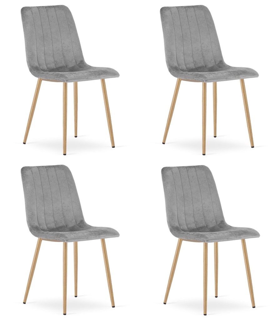 LAVA Stuhl – hellgrauer Samt / holzfarbene Beine x 4