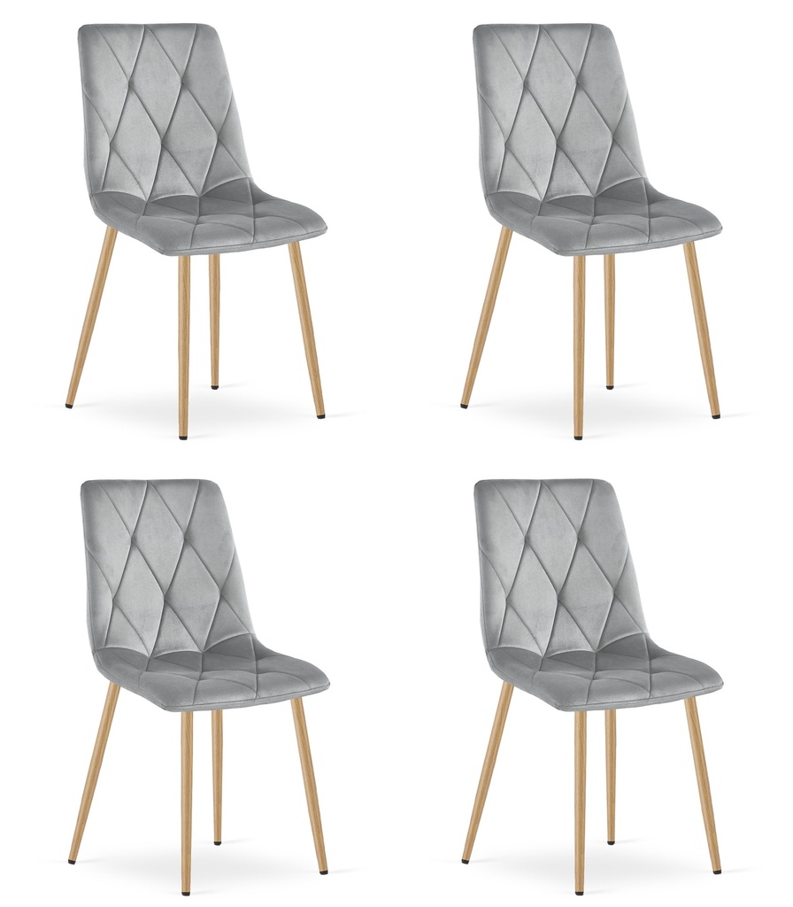LIBRA Stuhl – hellgrauer Samt / holzfarbene Beine x 4
