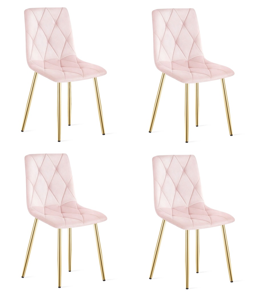 LIBRA Stuhl – hellrosa Samt / holzfarbene Beine x 4