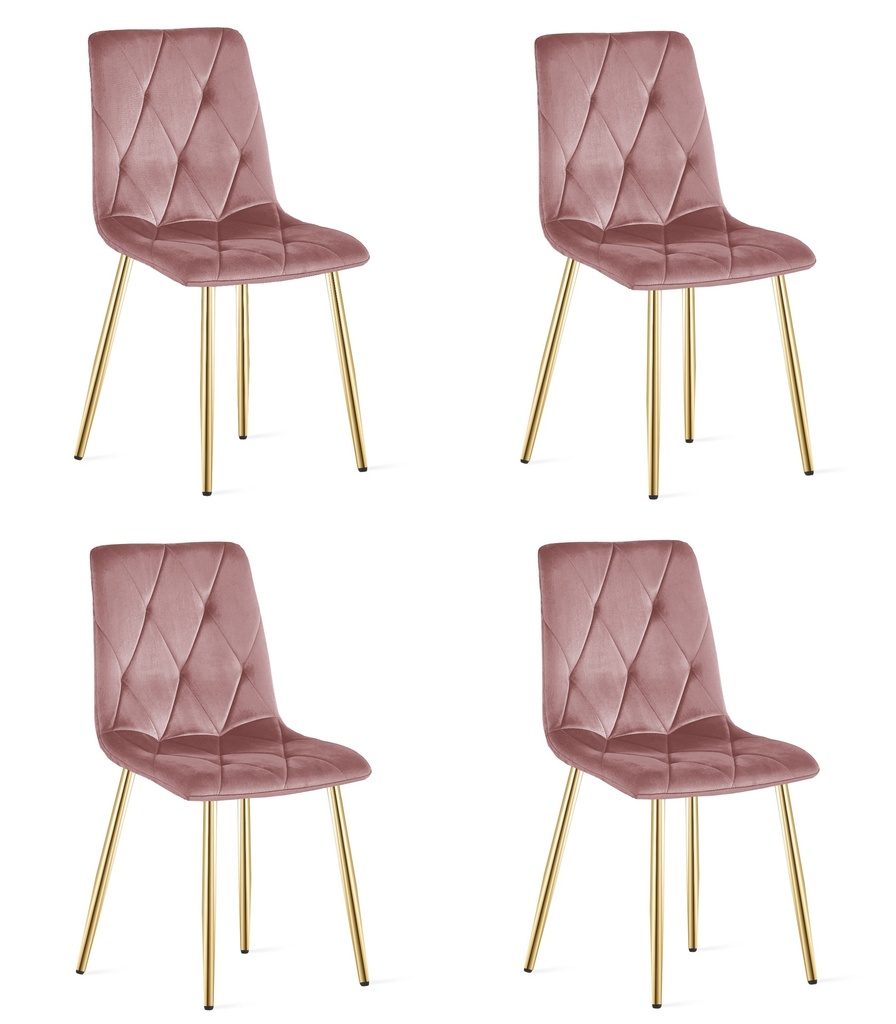 LIBRA Stuhl – rosa Samt / goldene Beine x 4