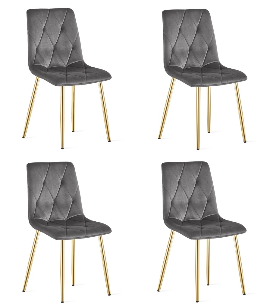 LIBRA Stuhl – dunkelgrauer Samt / goldene Beine x 4