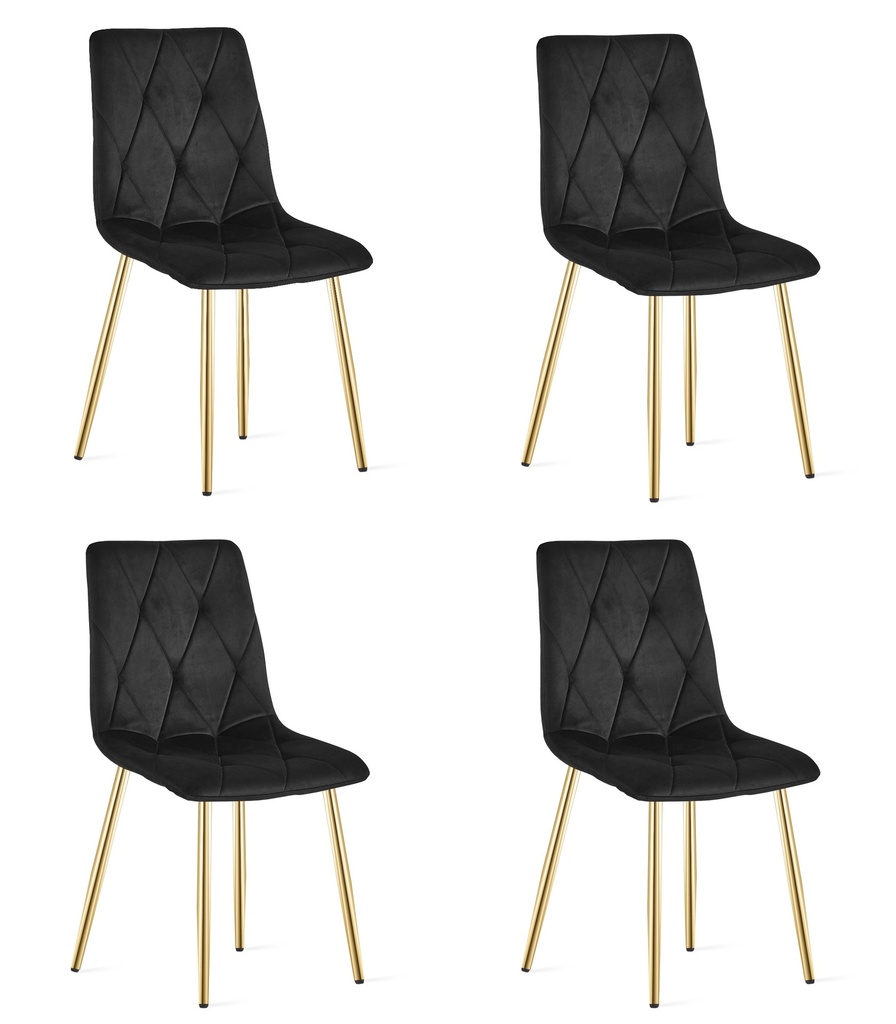 LIBRA Stuhl – schwarzer Samt / goldene Beine x 4