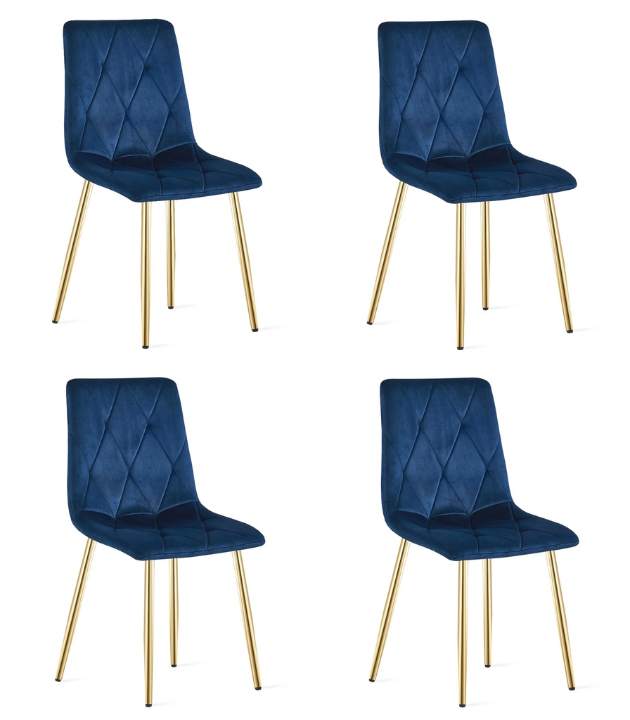 LIBRA Stuhl – marineblauer Samt / goldfarbene Beine x 4