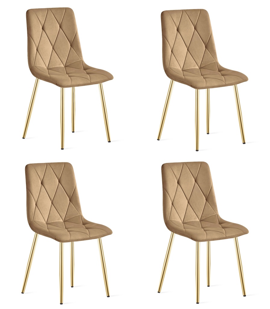 LIBRA Stuhl – brauner Samt / goldfarbene Beine x 4