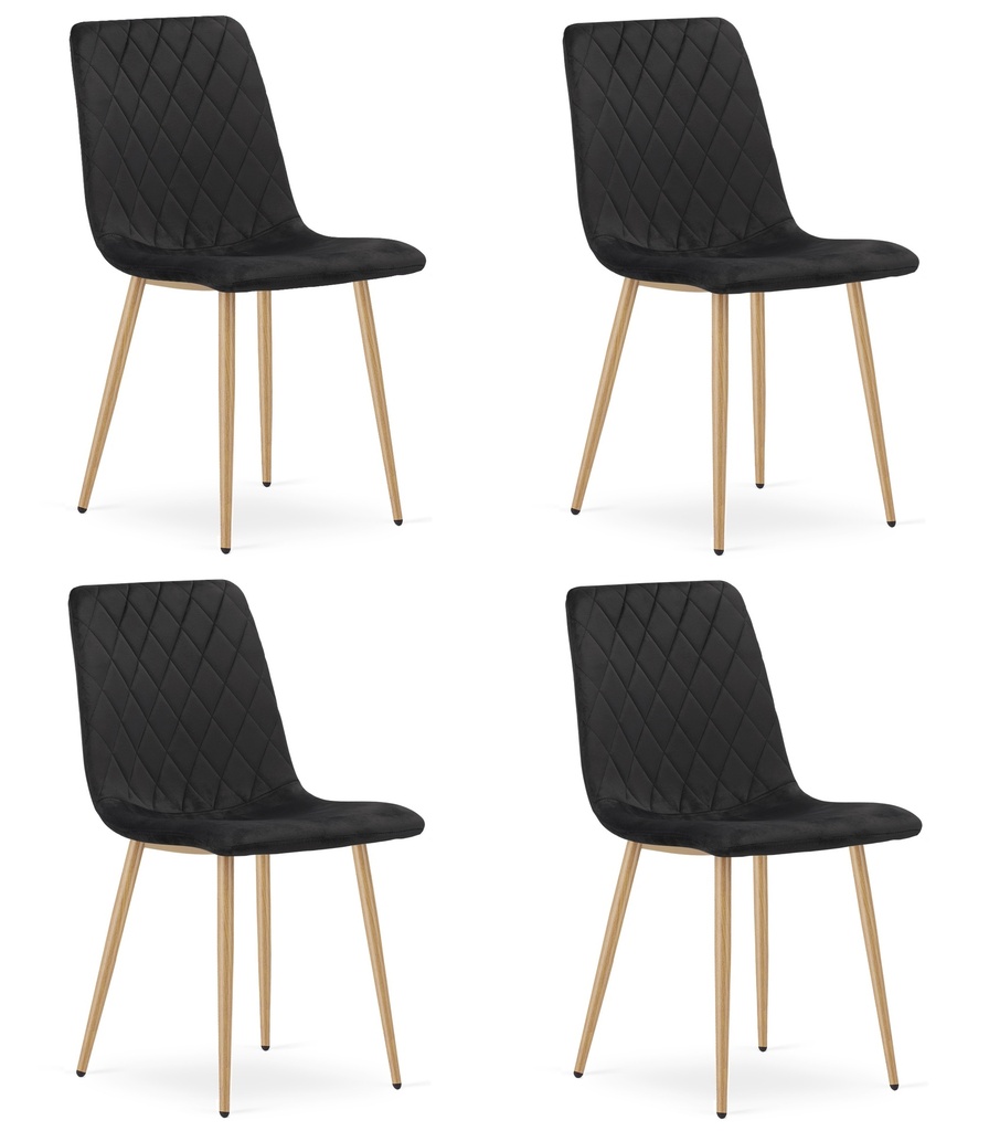 TURIN Stuhl – schwarzer Samt / holzfarbene Beine x 4