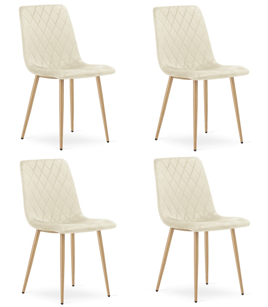 TURIN Stuhl – hellbeiger Samt / holzfarbene Beine x 4