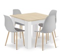 Set NP Tisch 80x80cm Sonoma Eiche + Weiß + 4 WAT graue Stühle / Naturbeine