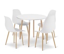 KAMI Tischset rund 80 cm – weiß / natürliche Beine + 4 WAT-Stühle weiß / natürliche Beine