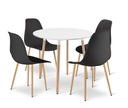 KAMI Tischset rund 80 cm – weiß / natürliche Beine + 4 WAT-Stühle schwarz / natürliche Beine