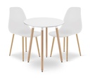 KAMI Tischset rund 60 cm – weiß / natürliche Beine + 2 WAT-Stühle weiß / natürliche Beine