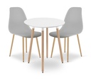 KAMI Tischset rund 60 cm – weiß / natürliche Beine + 2 WAT-Stühle grau / natürliche Beine