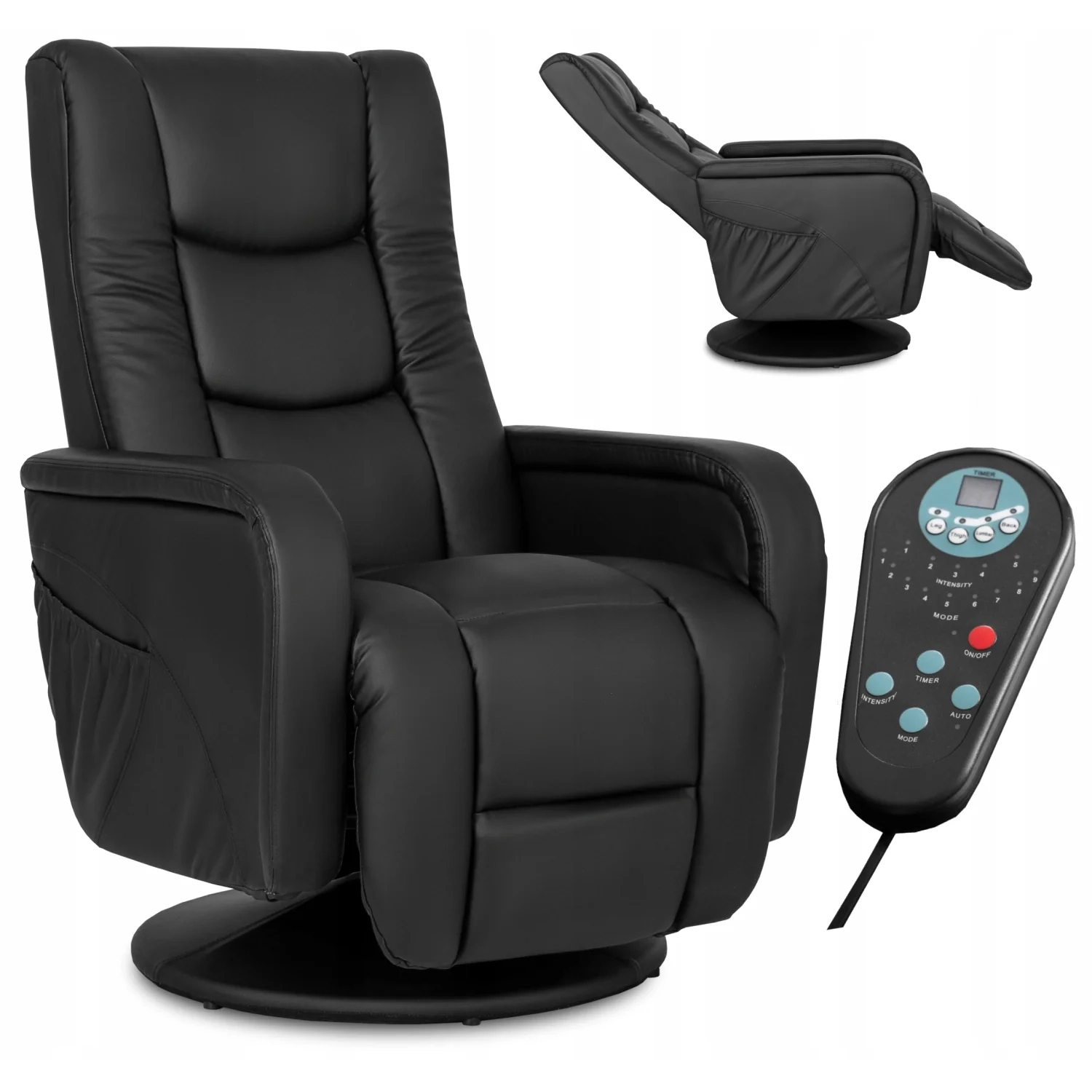 [ME.SPIKE/CZ/E/FW] Drehbarer Massagesessel SPIKE aus schwarzem Öko-Leder