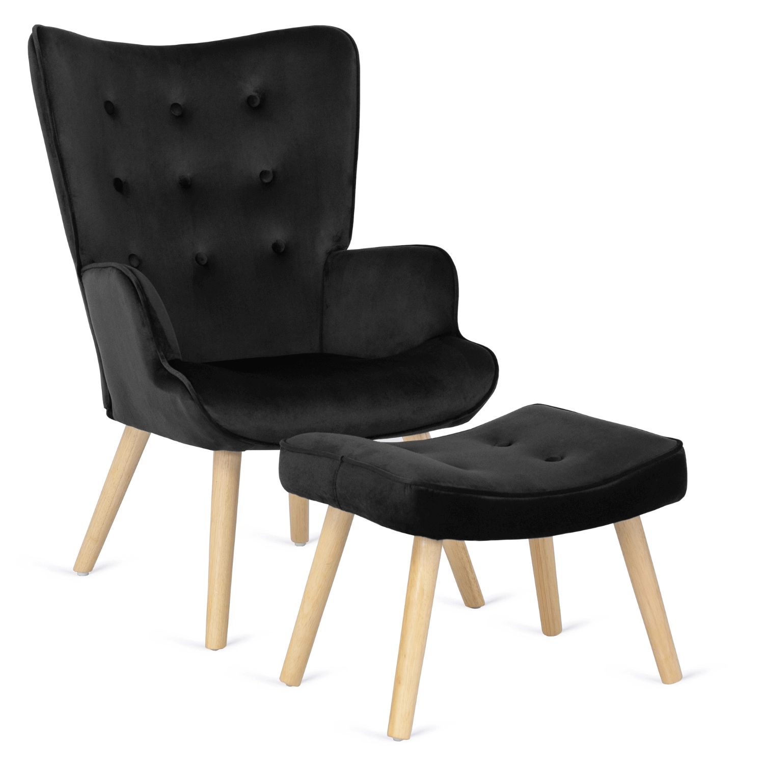 LOZANO Lounge Chair mit Fußhocker, schwarzes Velours