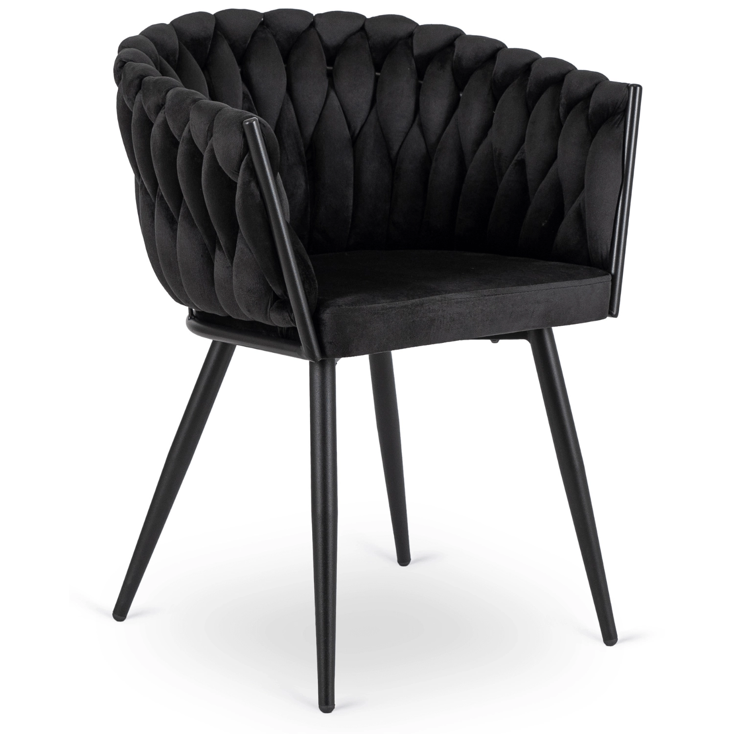 ELENA Stuhl aus schwarzem geflochtenem Velours