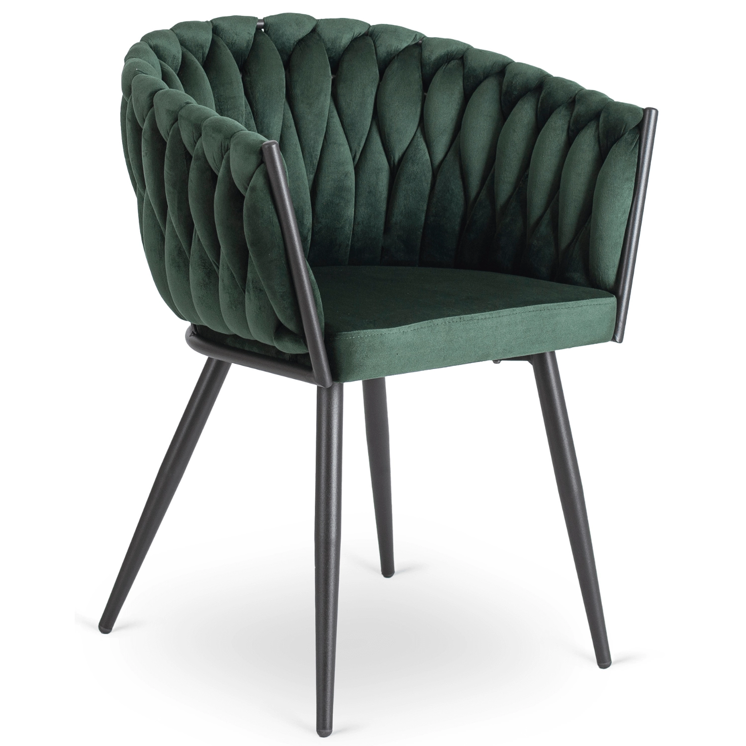 ELENA Grüner geflochtener Veloursstuhl