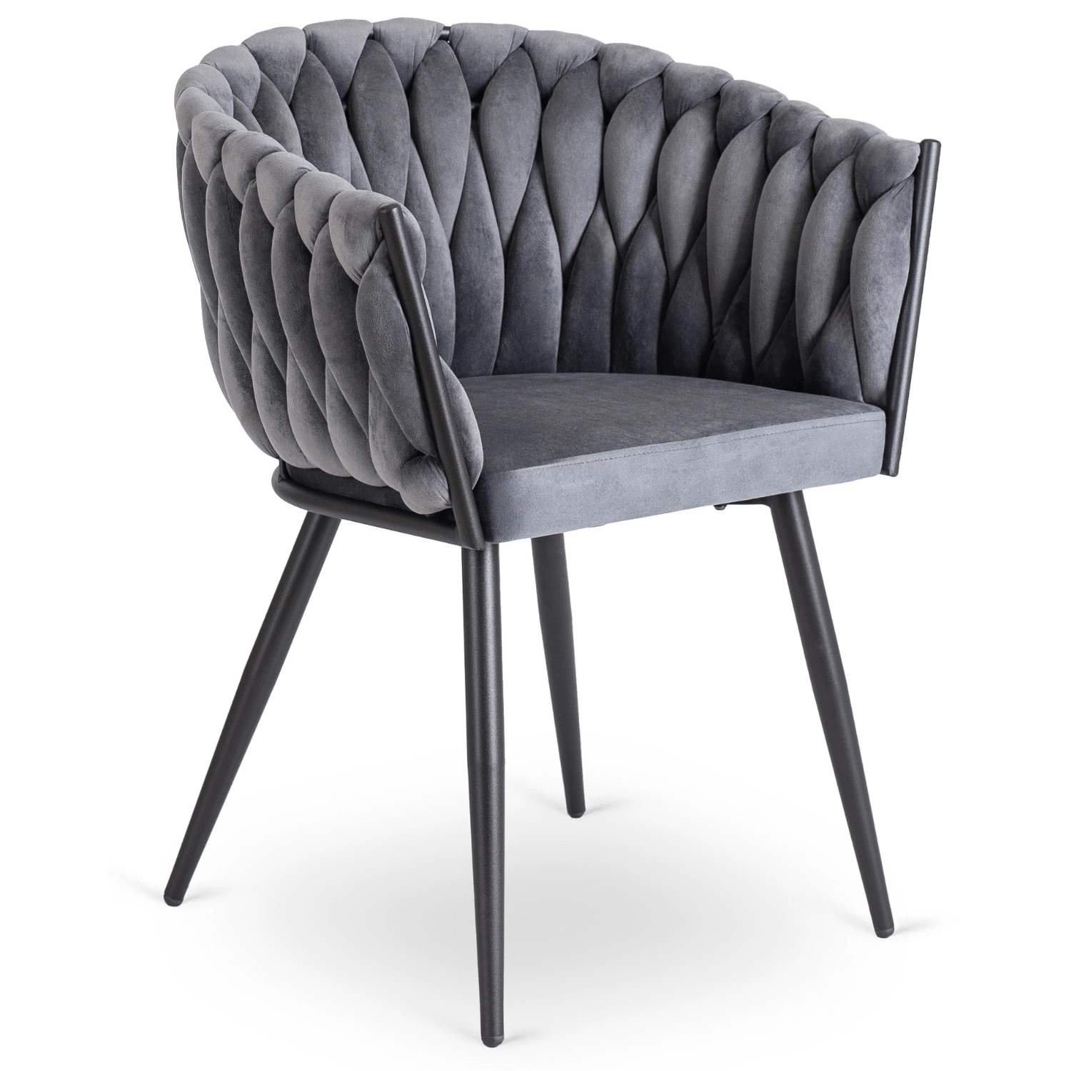 ELENA Stuhl aus grauem geflochtenem Velours